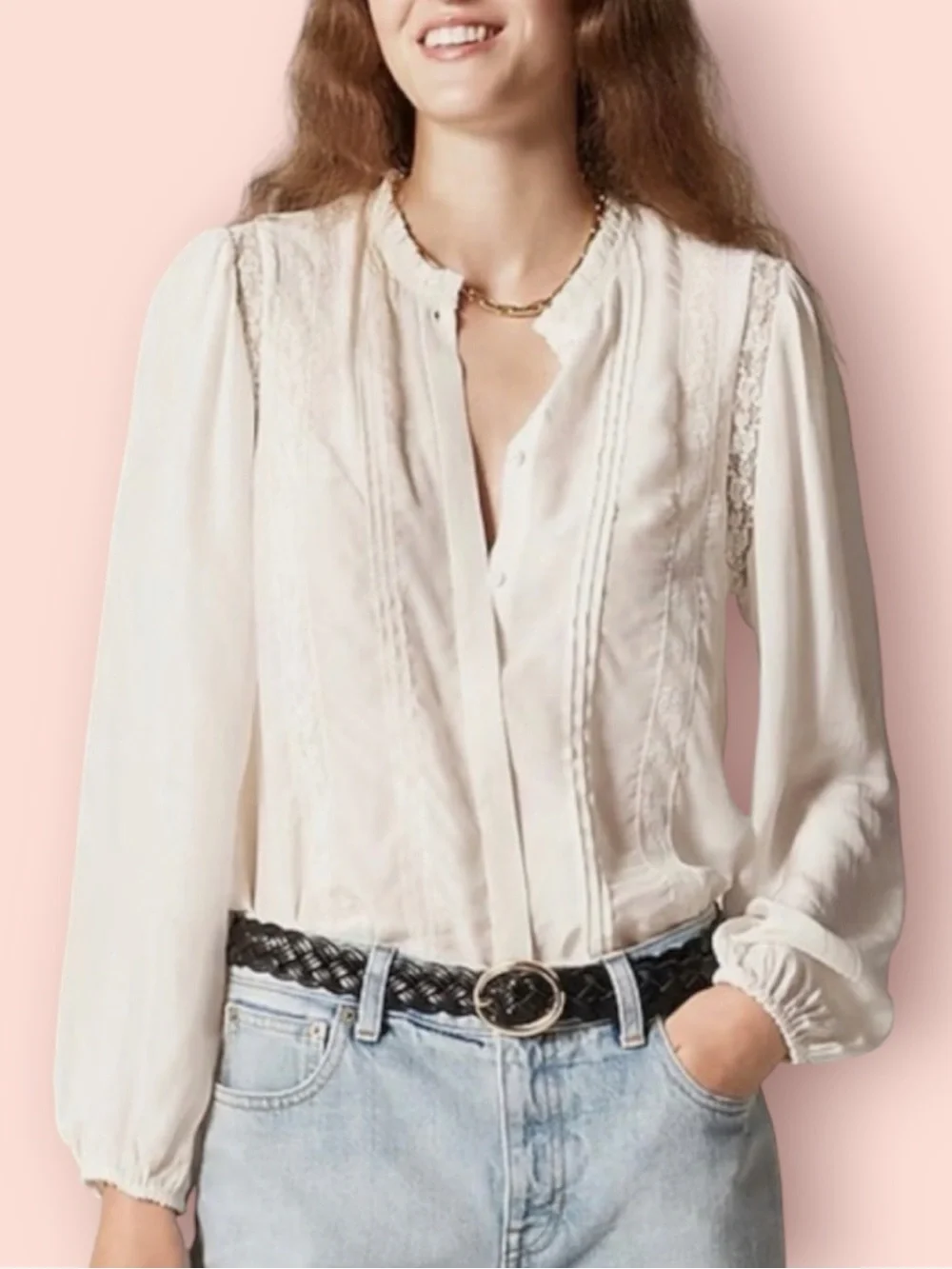 J. CREW Lace-trim Pintuck Top In Crepe De Chine